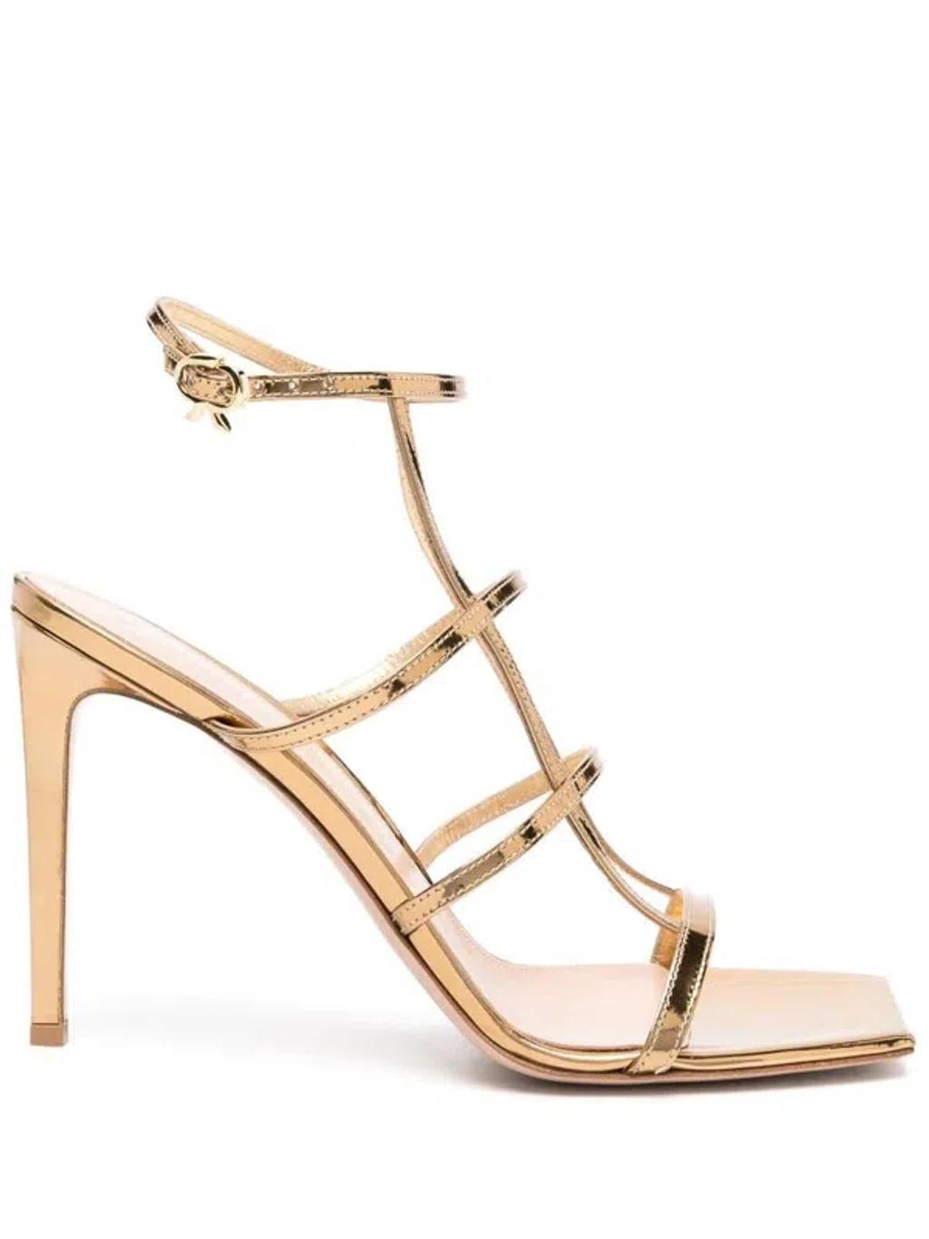 GIANVITO ROSSI Gold-tone Caged 95mm Patent Leather Sandals Product Image