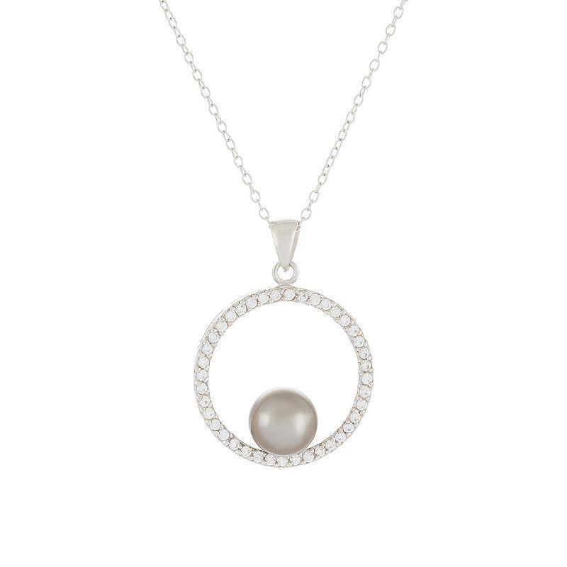 Sterling Silver Tahitian Cultured Pearl & Cubic Zirconia Circle Pendant Necklace, Womens Silvertone Product Image