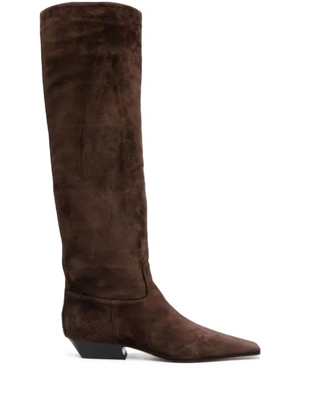 25mm Marfa Suede Tall Boots In Dark Brown Product Image