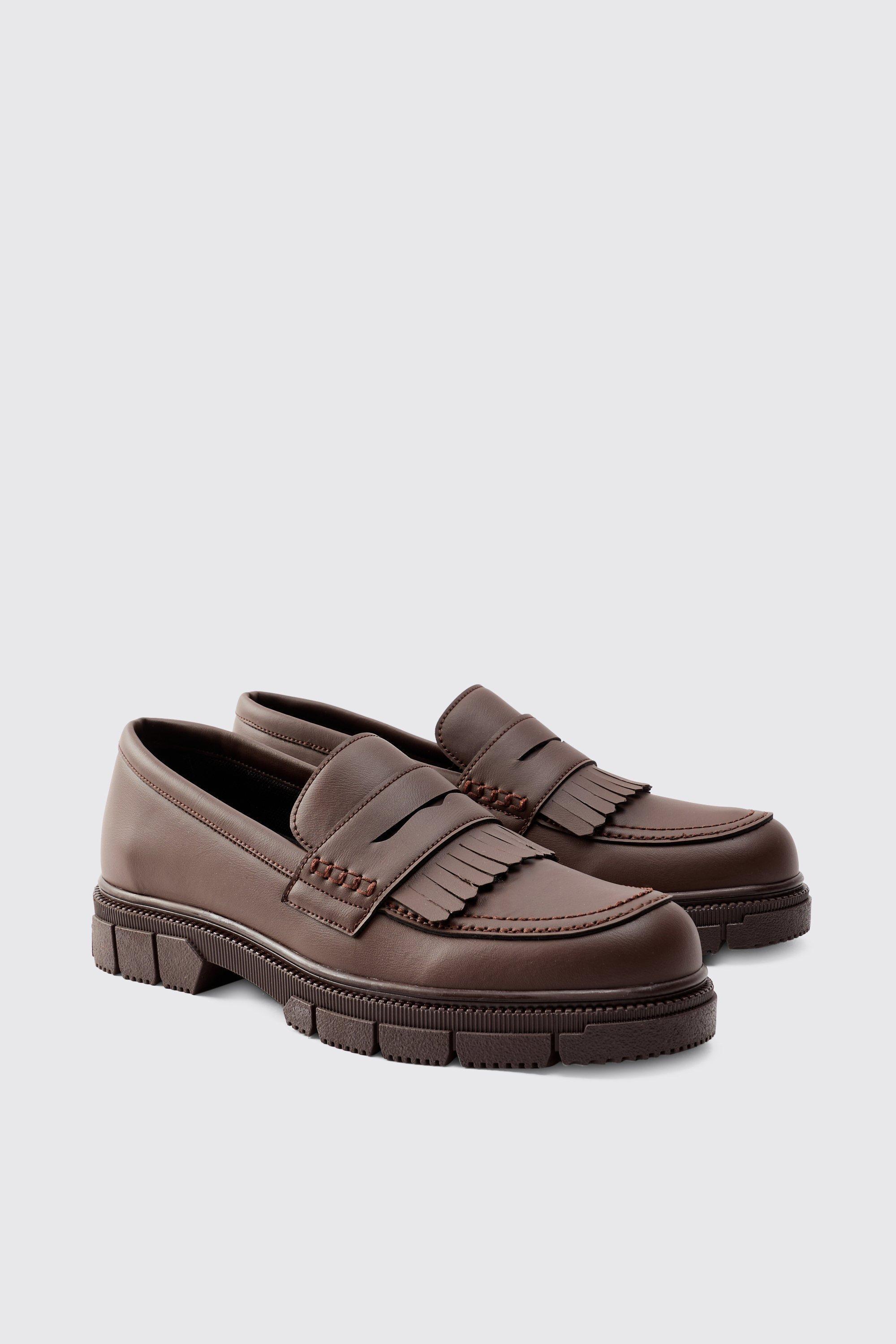 Pu Chunky Sole Tassel Loafer In Brown | boohooMAN USA Product Image