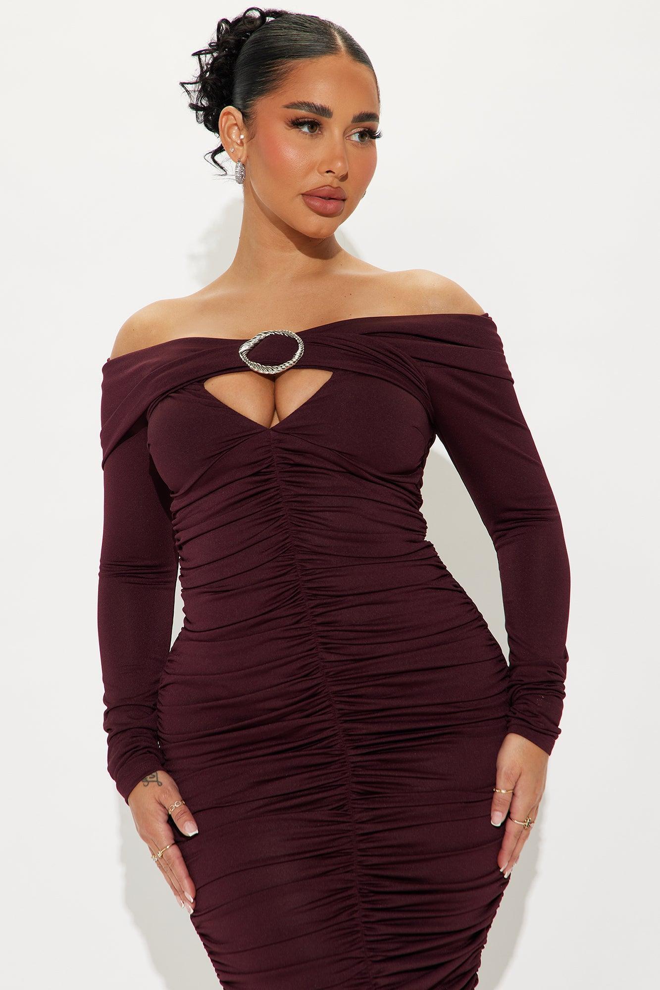 Anya Ruched Midi Dress - Plum Product Image