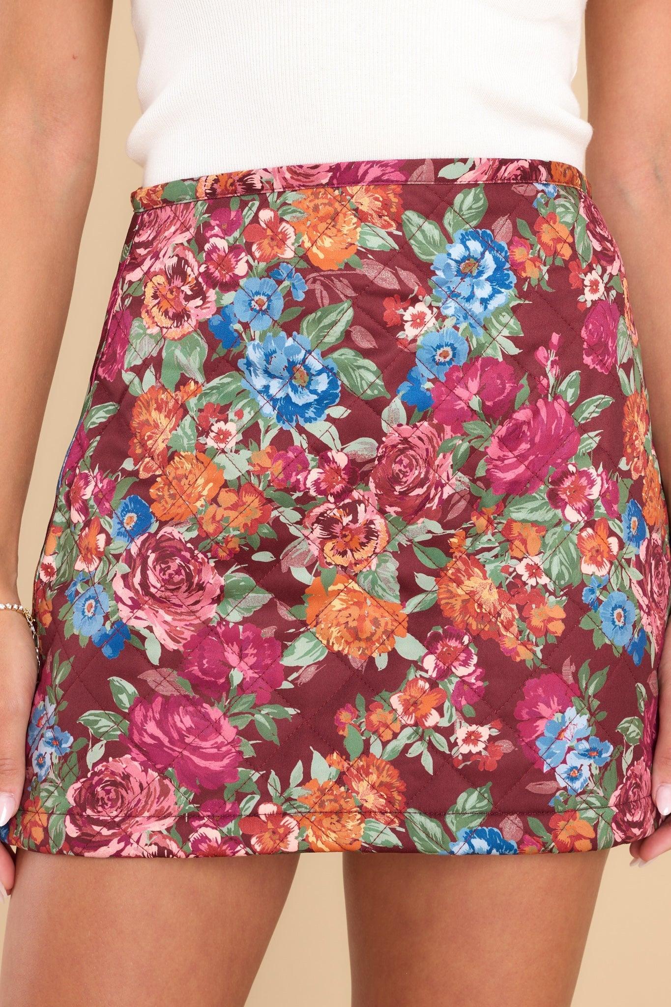 Aura Untamed Beauty Cranberry Multi Floral Print Skirt Product Image