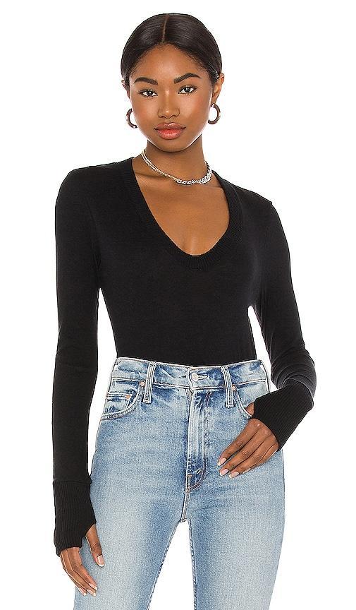 Enza Costa Cashmere Fitted V Neck Sweater in Black. Size S, XL, XS. product image