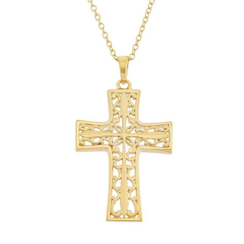 18k Gold Over Silver Filigree Cross Pendant Necklace, Womens Yellow Product Image