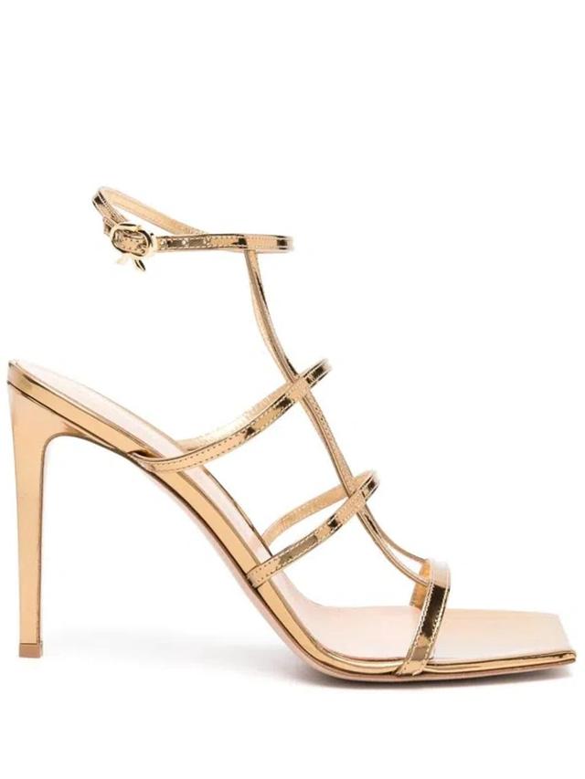 GIANVITO ROSSI Gold-tone Caged 95mm Patent Leather Sandals Product Image