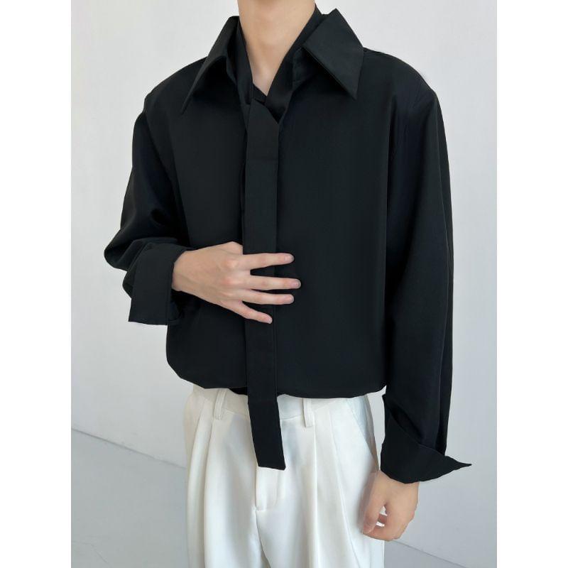 Long Sleeve Collared Plain Button Shirt product image