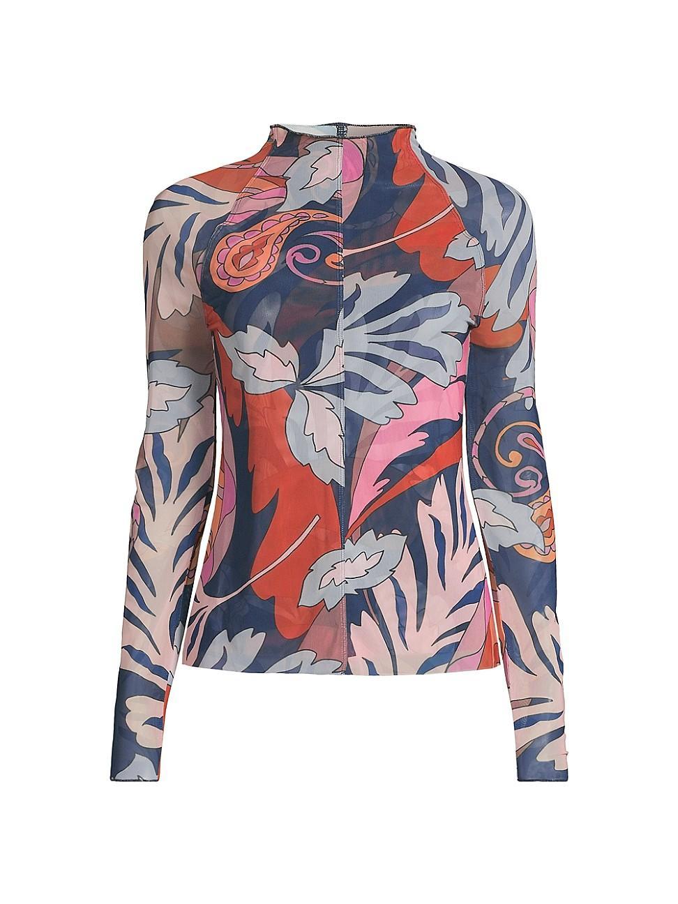 Womens Jaylin Floral Mesh Long-Sleeve T-Shirt Product Image