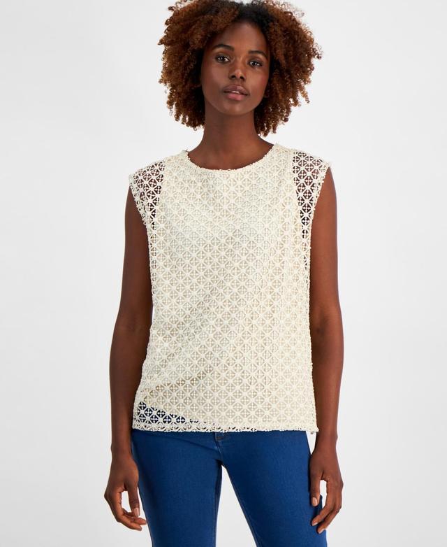 Jones New York Womens Lafayette Lace Extended-Shoulder Top Product Image