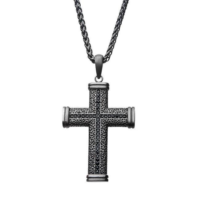 Mens Stainless Steel Black Cubic Zirconia Pendant Necklace Two Tone Product Image