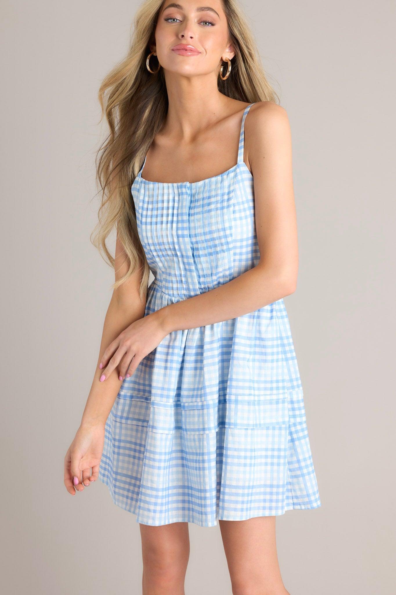 Alive And Free Blue Gingham Romper Dress Product Image