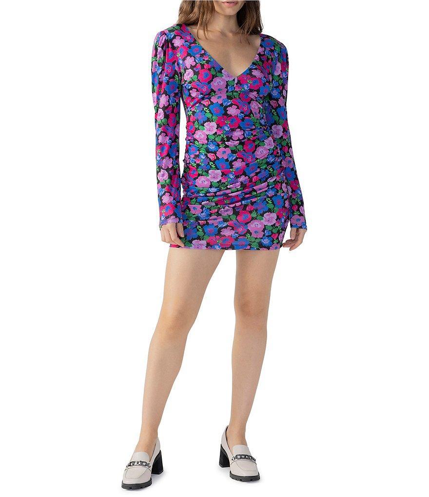 Sanctuary All Eyes On Me Floral Print Jersey Knit V-Neck Long Sleeve Sheath Mini Dress Product Image