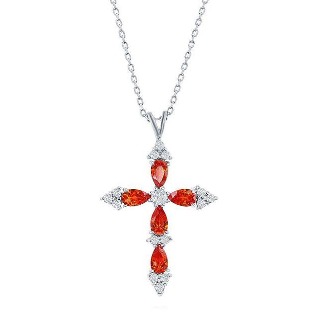 Argento Bella Sterling Silver Orange & White Cubic Zirconia Cross Pendant Necklace, Womens Product Image