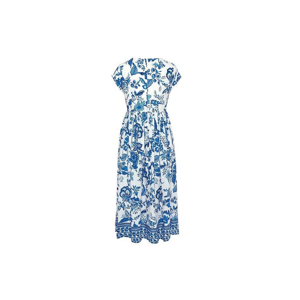 LASCANA Women's Floral V-Neck Dress, Blue & White, Size 8 Product Image