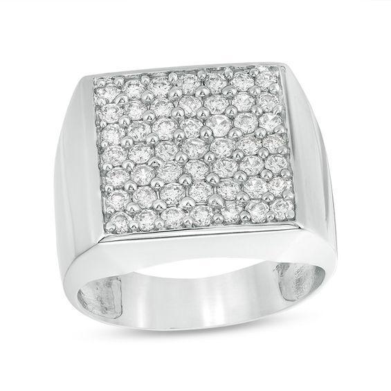 Men's 1-1/2 CT. T.w. Composite Diamond Square Ring in 14K White Gold Product Image