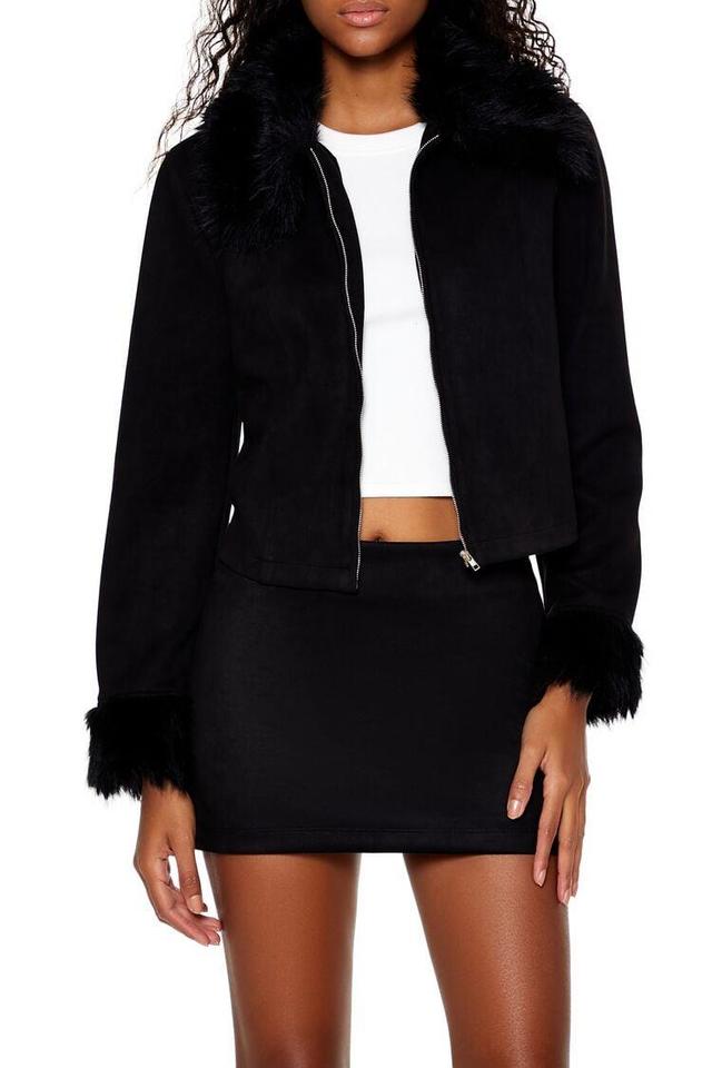 Faux Fur-Trim Zip-Up Jacket | Forever 21 Product Image