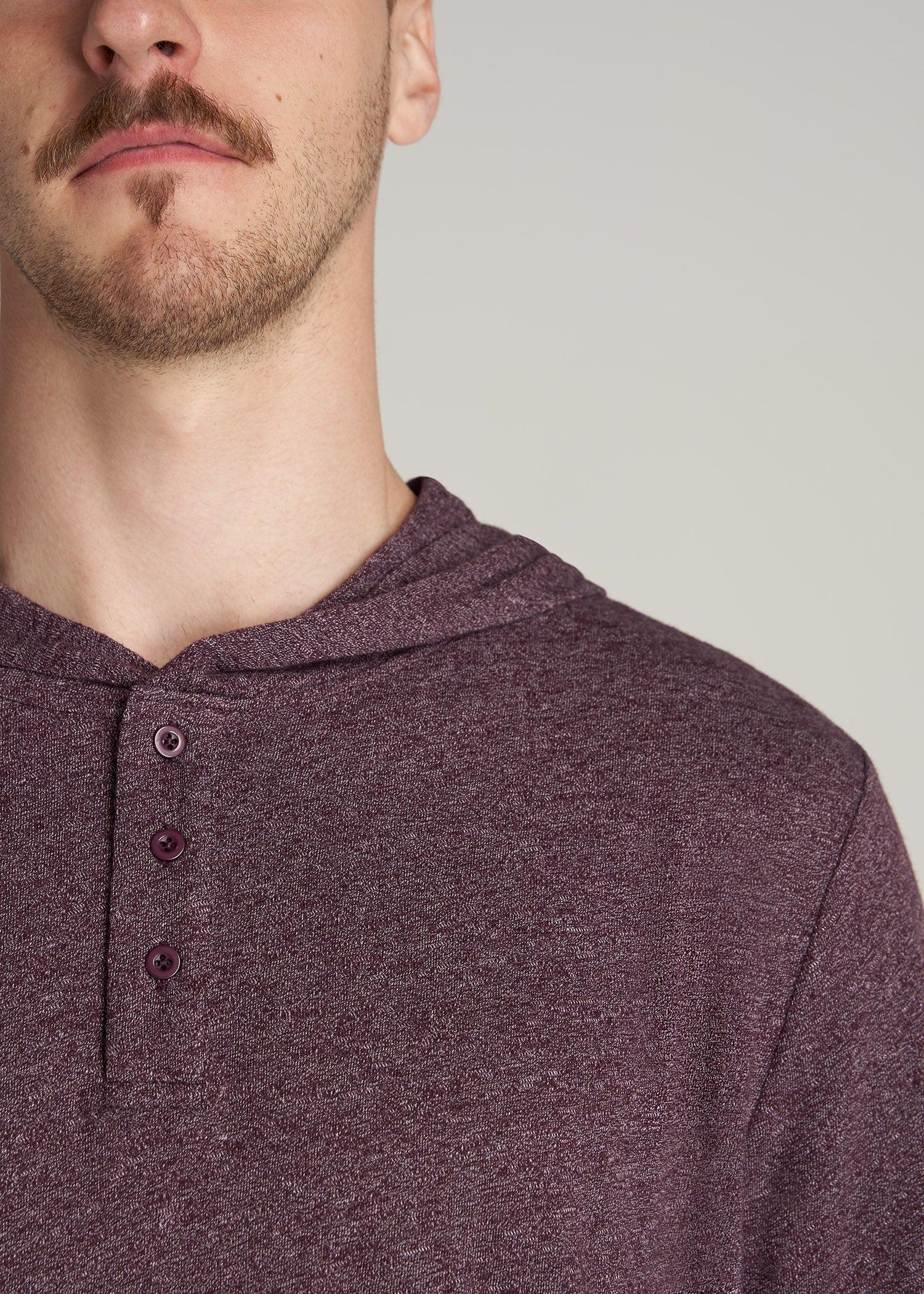 Henley Hoodie for Tall Men in Burgundy Mix Male Product Image