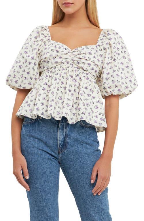 English Factory Floral Print Puff Sleeve Babydoll Top Product Image