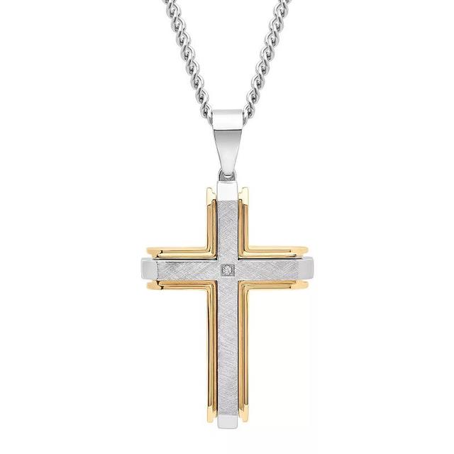 Mens Jewelry Nation Stainless Steel Diamond Accent Two-Tone Cross Pendant Necklace Two Tone Product Image