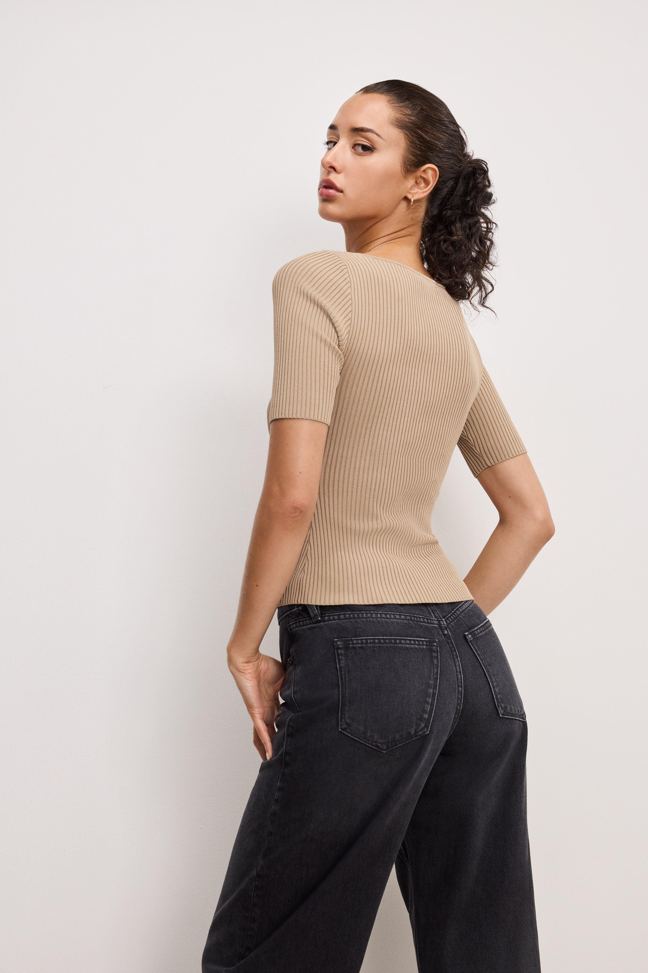 STRETCH RIB KNIT TOP | MINERAL001 Product Image