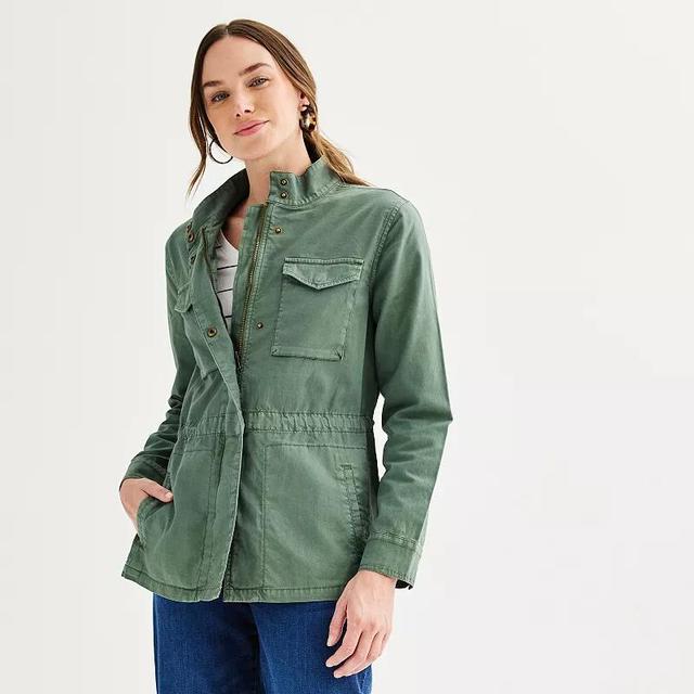 Womens Sonoma Goods For Life Patch Pocket Utility Jacket Manolo Green Product Image