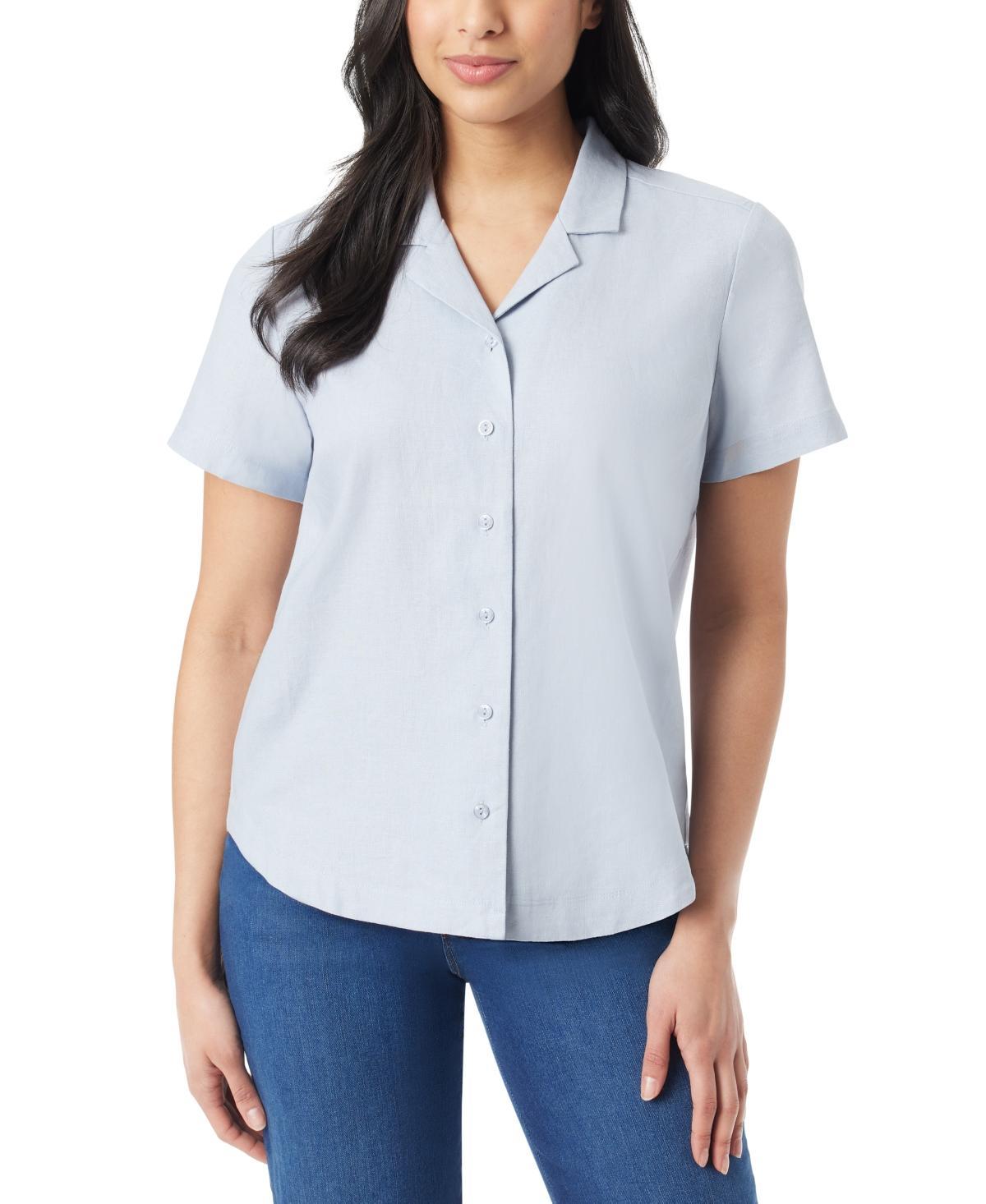 Gloria Vanderbilt Womens Linen-Blend Button-Up Camp Shirt Product Image