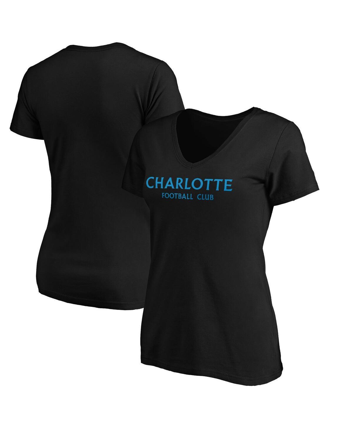 Womens Fanatics Black Charlotte Fc Wordmark V-Neck T-shirt Product Image