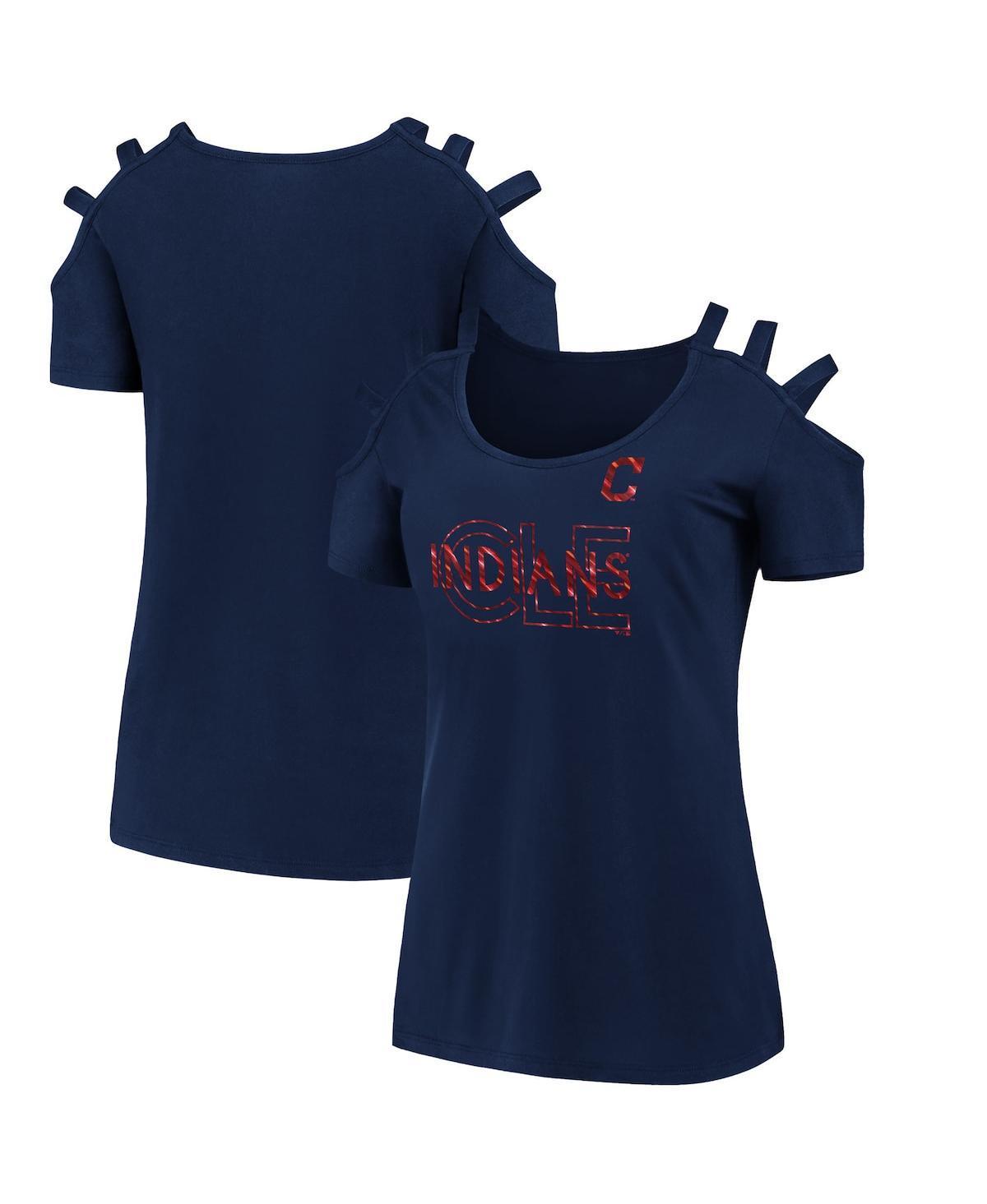 Womens Fanatics Navy Cleveland Guardians Three Strap Open Shoulder T-shirt Product Image