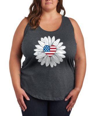 Trendy Plus Size American Flag Heart Flower Graphic Tank Product Image