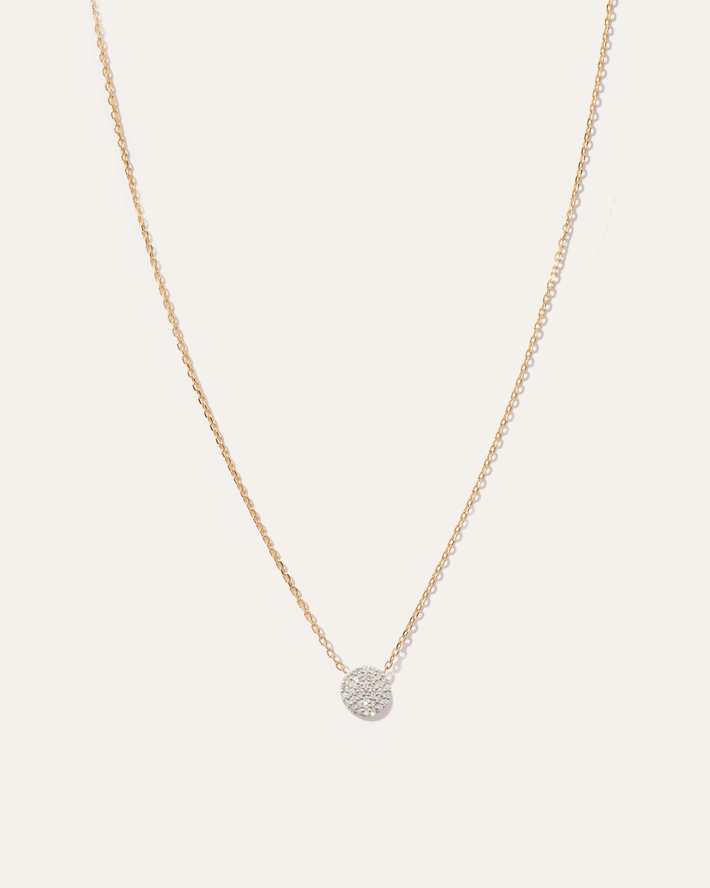 14K Gold Pave Diamond Disc Necklace Product Image