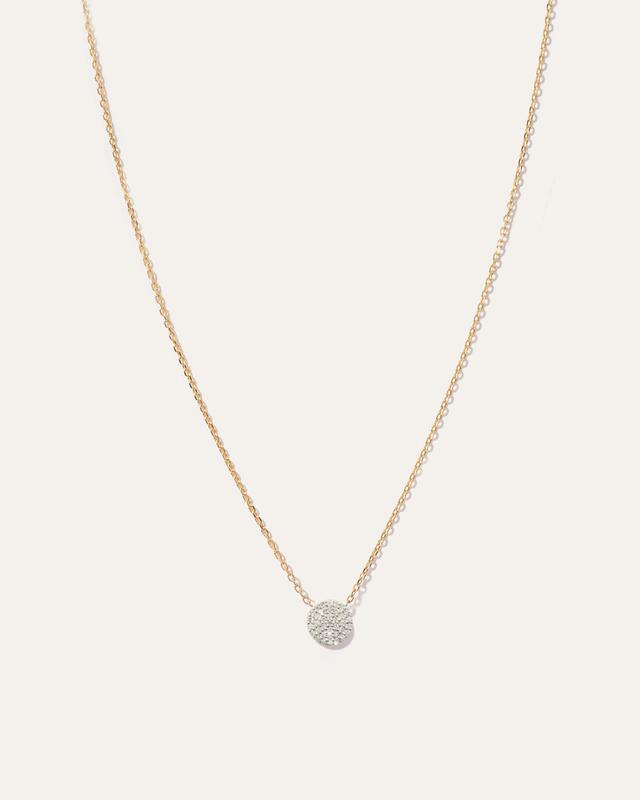 14K Gold Pave Diamond Disc Necklace Product Image