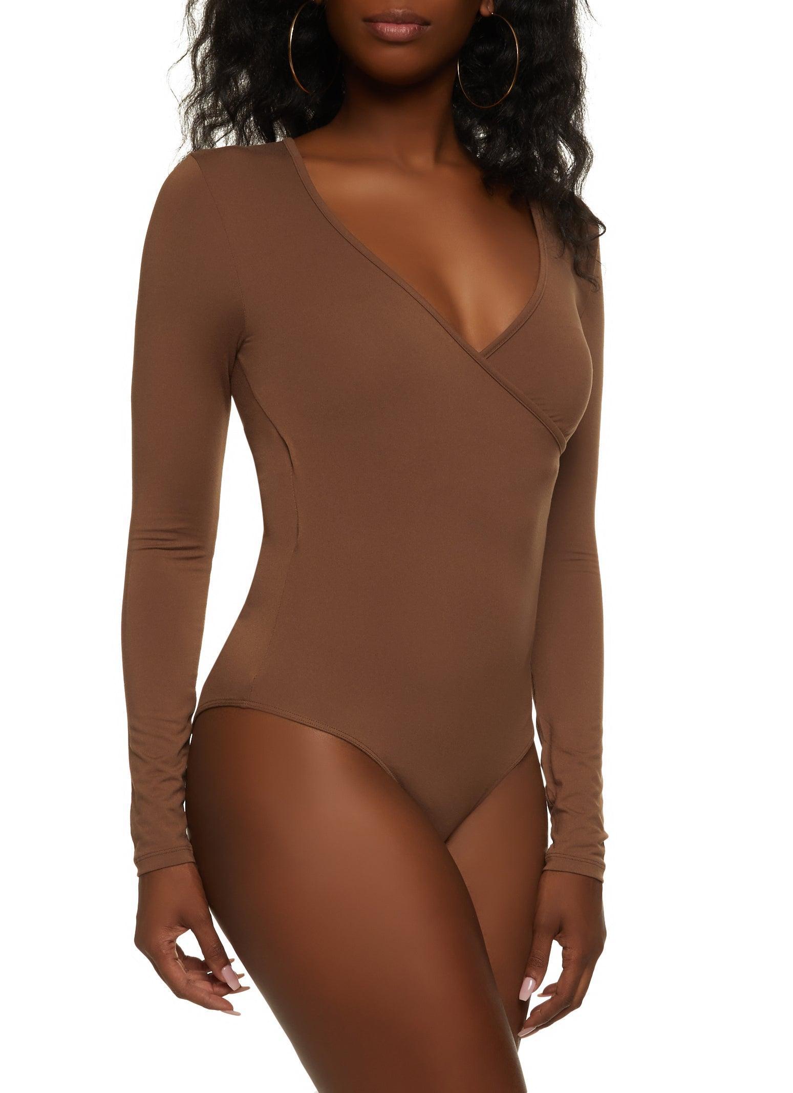 Womens Body Contour Faux Wrap Long Sleeve Bodysuit Product Image