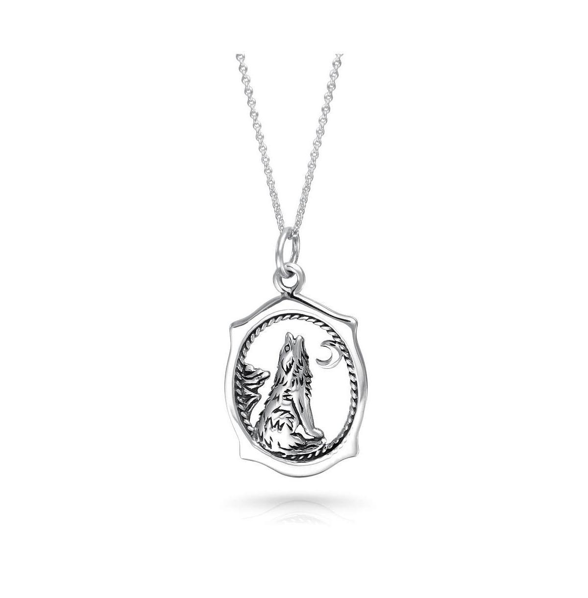 Bling Jewelry Medium Oval Animal Totem Amulet Wicca Jewelry Crescent Moon And Stars Werewolf Celestial Howling Wolf Necklace Pendant For Women Oxidize Product Image