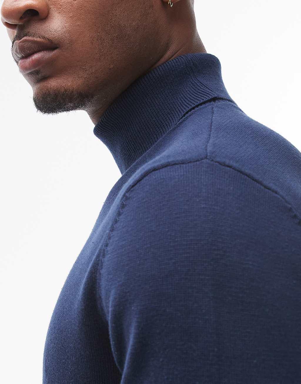 Topman essential turtleneck sweater in navy Product Image