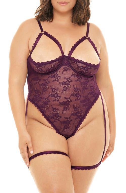 Oh La La Cheri Elayne Lace Open Cup Underwire Teddy with Garter Straps Product Image