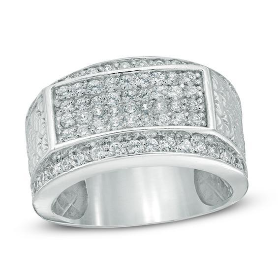 Men's 1 CT. T.w. Rectangle Multi-Diamond Scalloped Anniversary Ring in 10K White Gold Product Image