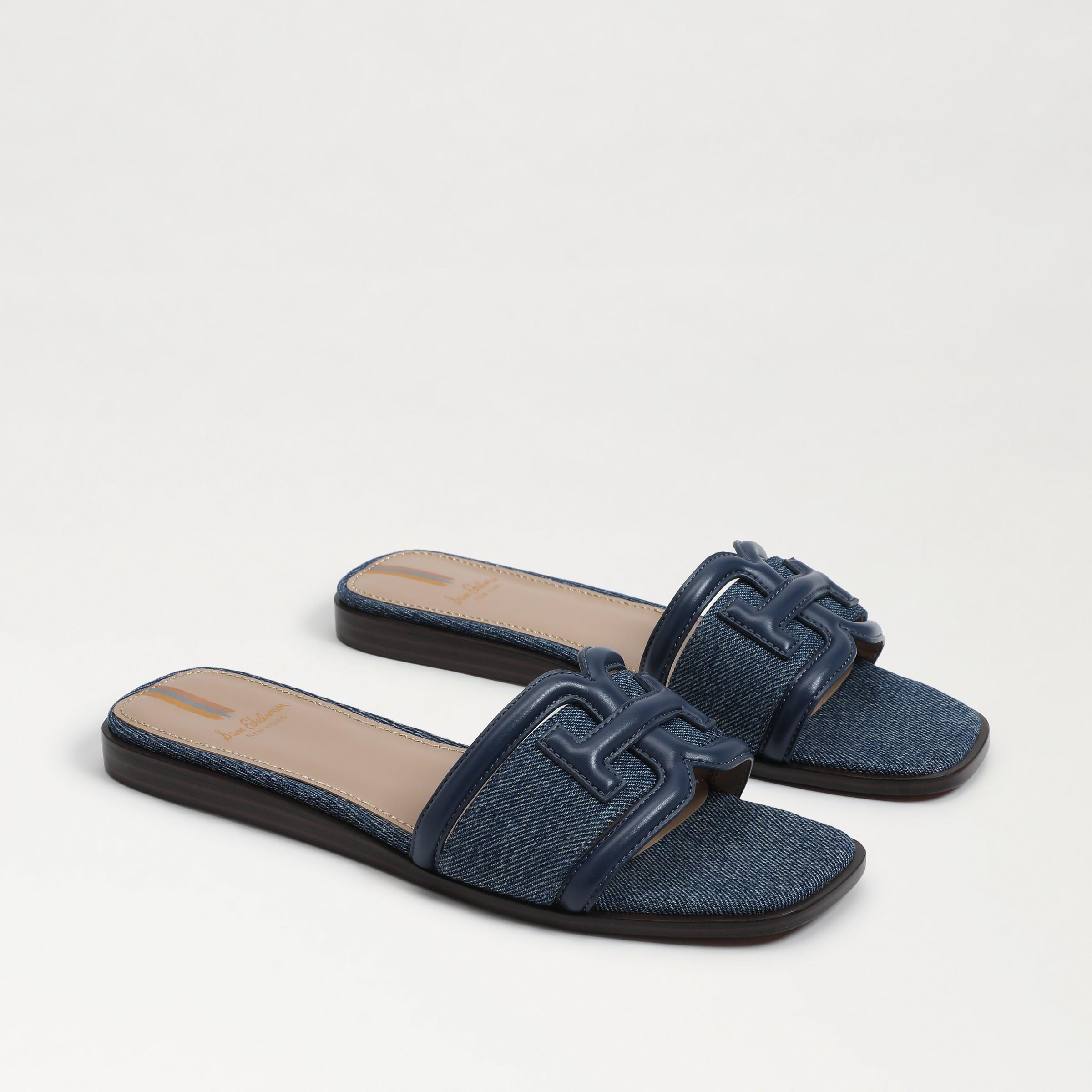 Sam Edelman Irina Denim Double E Square Toe Flat Slide Sandals Product Image