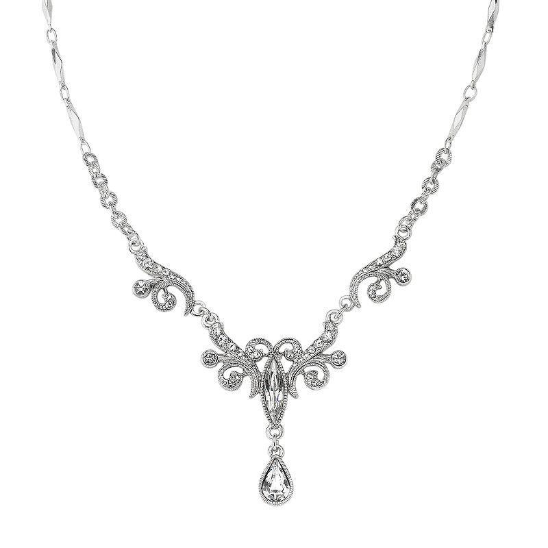 1928 Silver Tone Simulated Crystal Fancy Drop Necklace, Womens Product Image