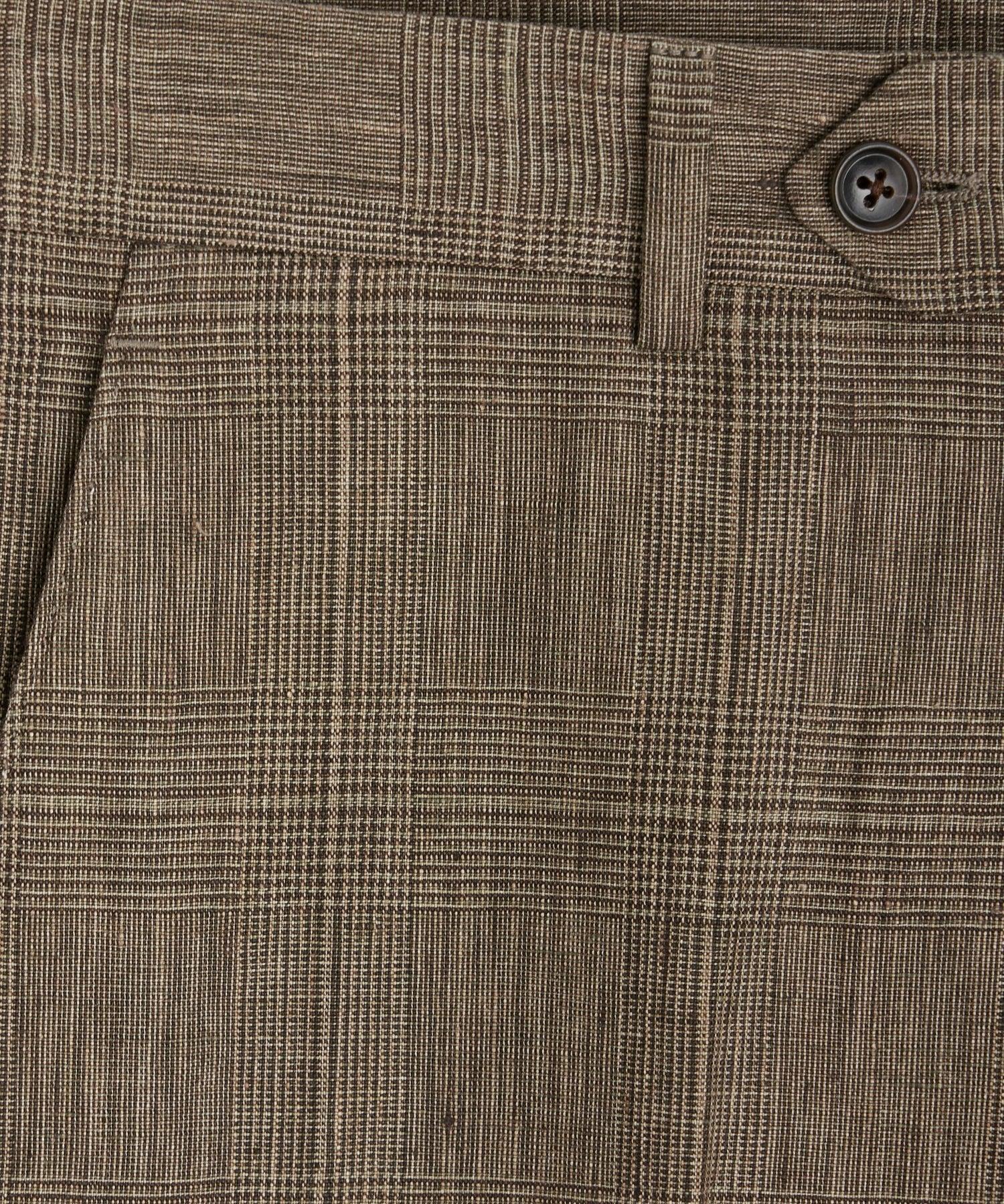 Italian Linen Sutton Trouser in Olive Glenplaid Product Image