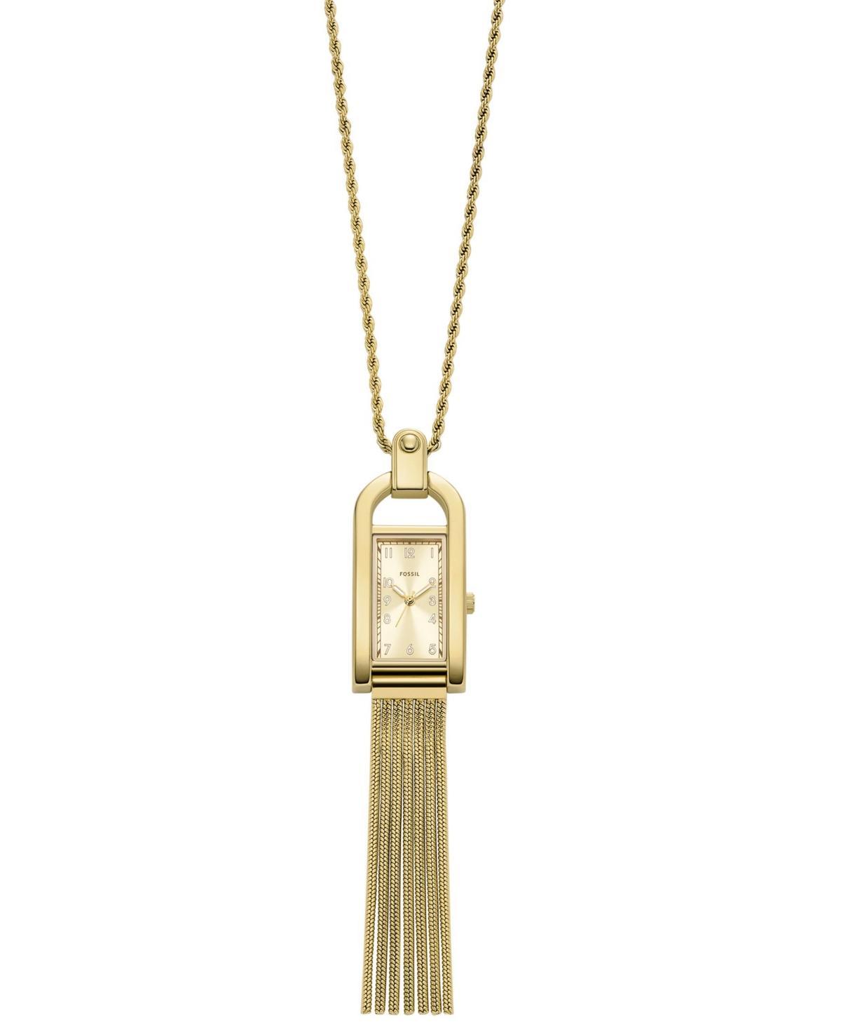 Fossil Womens Harwell Three-Hand Gold-Tone Stainless Steel Watch Pendant Necklace Product Image