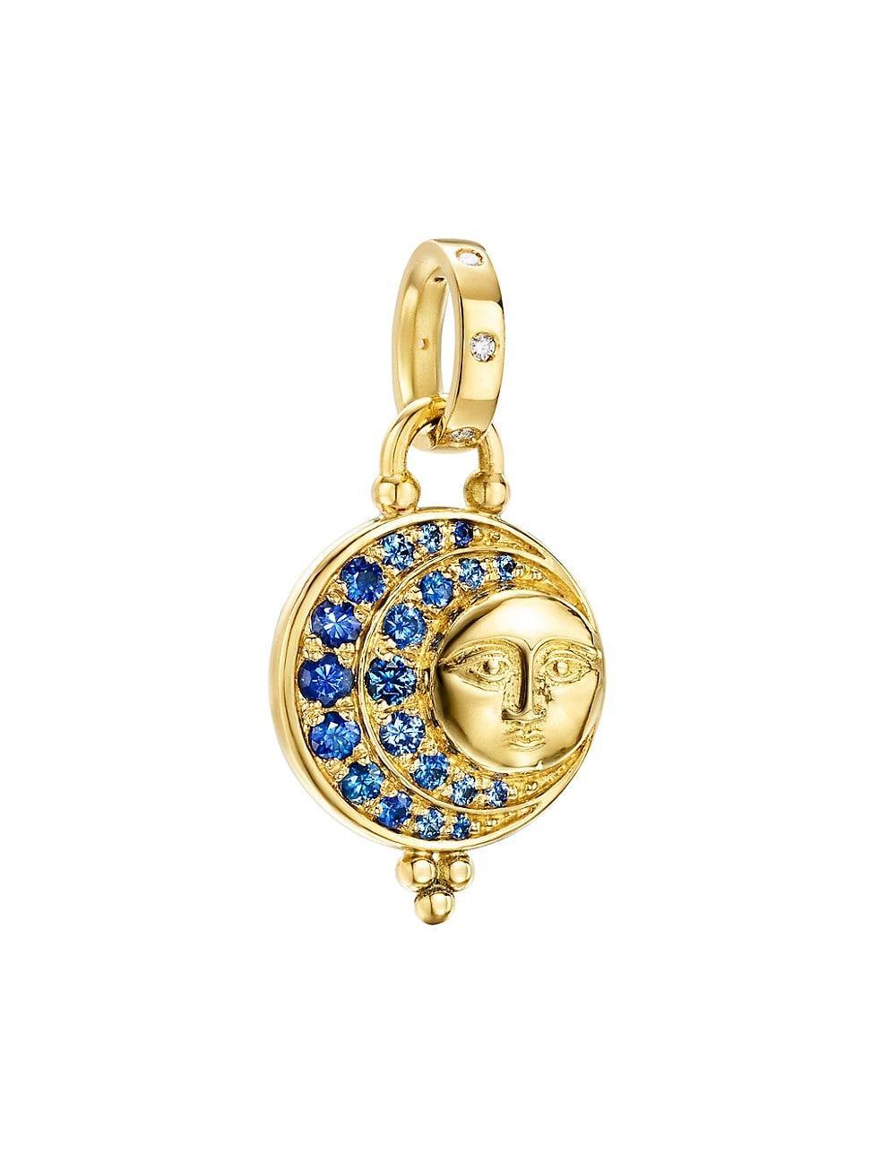 Womens Celestial Lunar Eclipse 18K Yellow Gold, Blue Sapphire & 0.003 TCW Diamond Moon Pendant Product Image