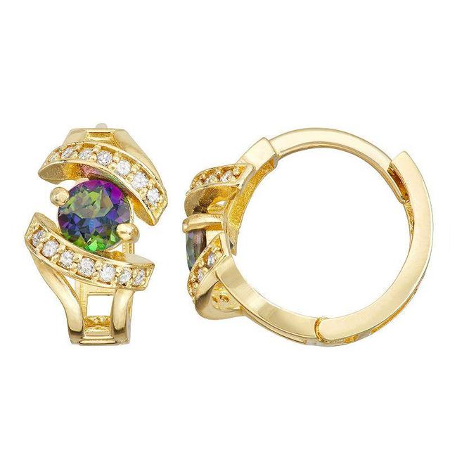 Tiara 10k Gold 1/6 Carat T.W. Diamond Mystic Topaz Huggie Hoop Earrings, Womens, Multicolor Product Image