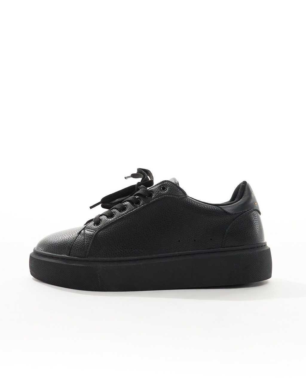 ASOS DESIGN chunky lace up sneakers in black Product Image