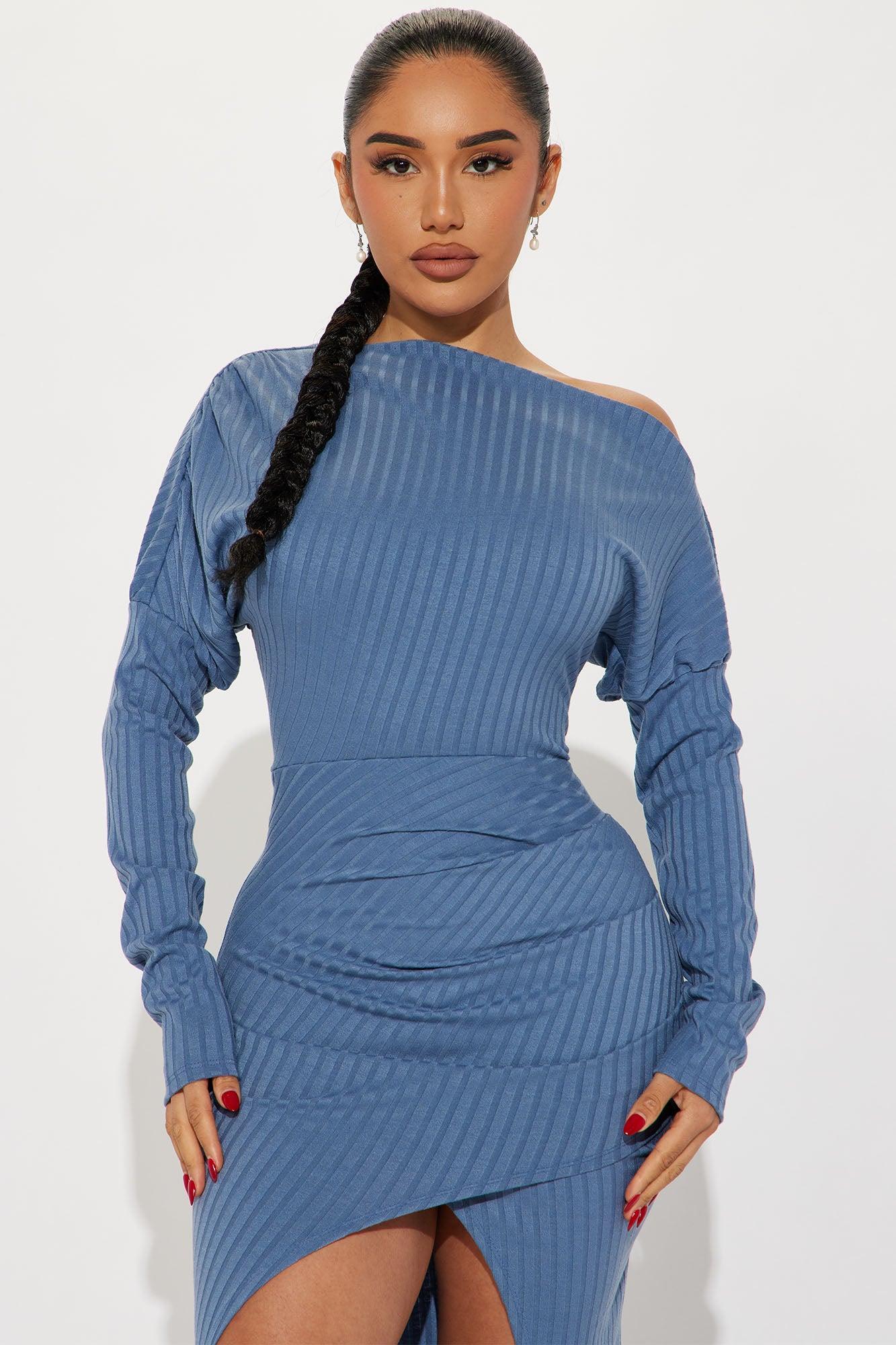 Bernice Ribbed Maxi Dress - Slate Blue Product Image