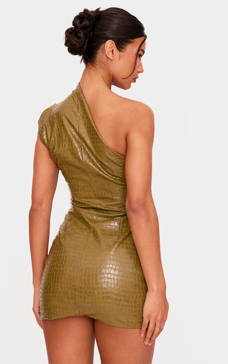 PLT Label Olive Croc Faux Leather Asymmetric Bodycon Dress Product Image