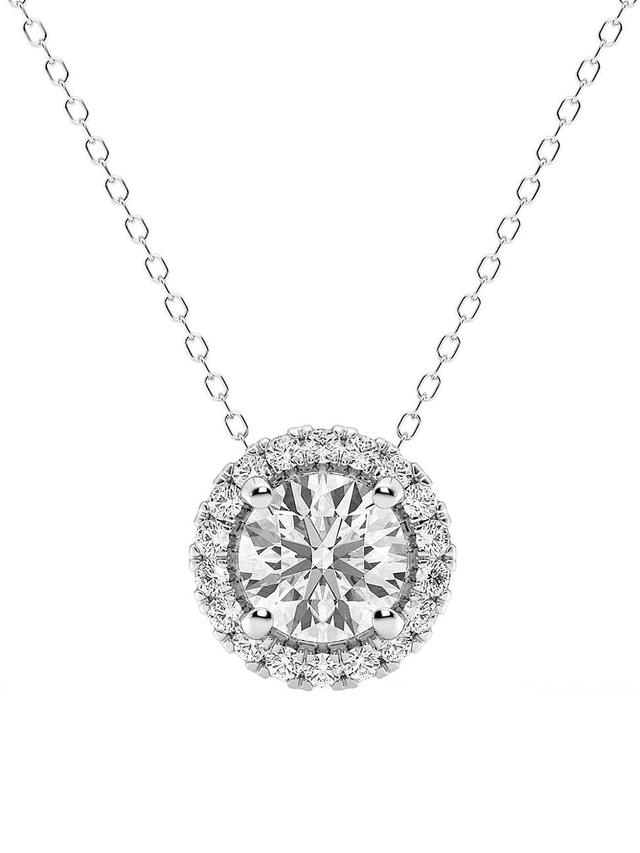 Womens 14K White Gold & 2 TCW Lab-Grown Diamond Halo Pendant Necklace Product Image