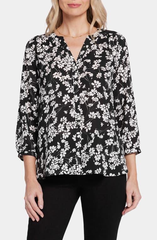 NYDJ Womens Pintuck Blouse in Valley Faire, Regular, Size: XXS | Polyester/Denim Product Image