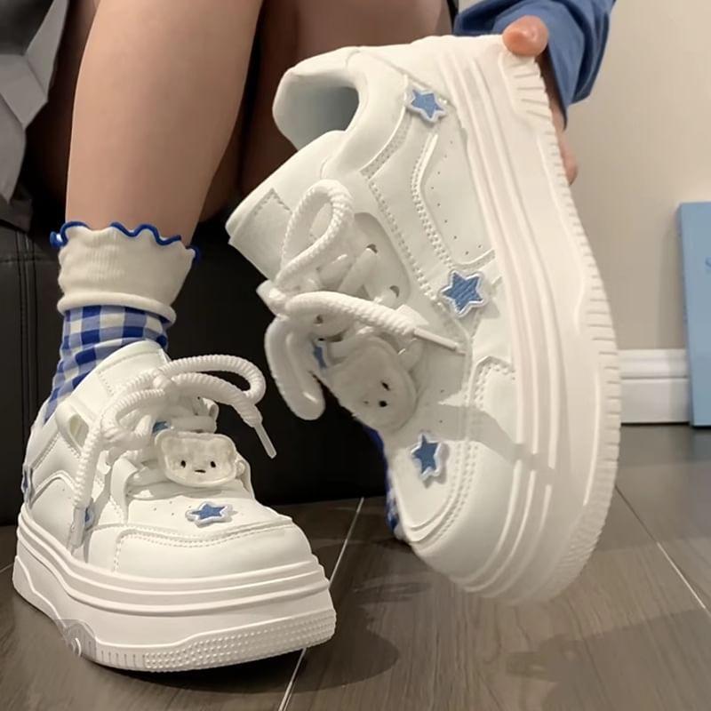 Star Applique Lace-Up Platform Sneakers Product Image