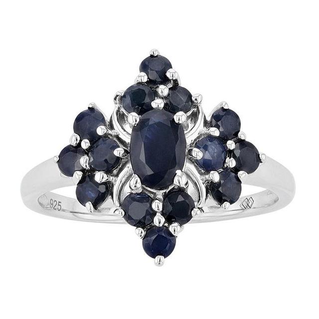 Sterling Silver Genuine Blue Sapphire Cluster Ring, Womens Product Image