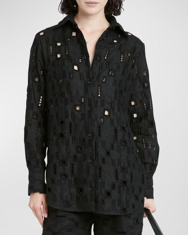 Sengale Lace Long-Sleeve Collared Shirt Product Image