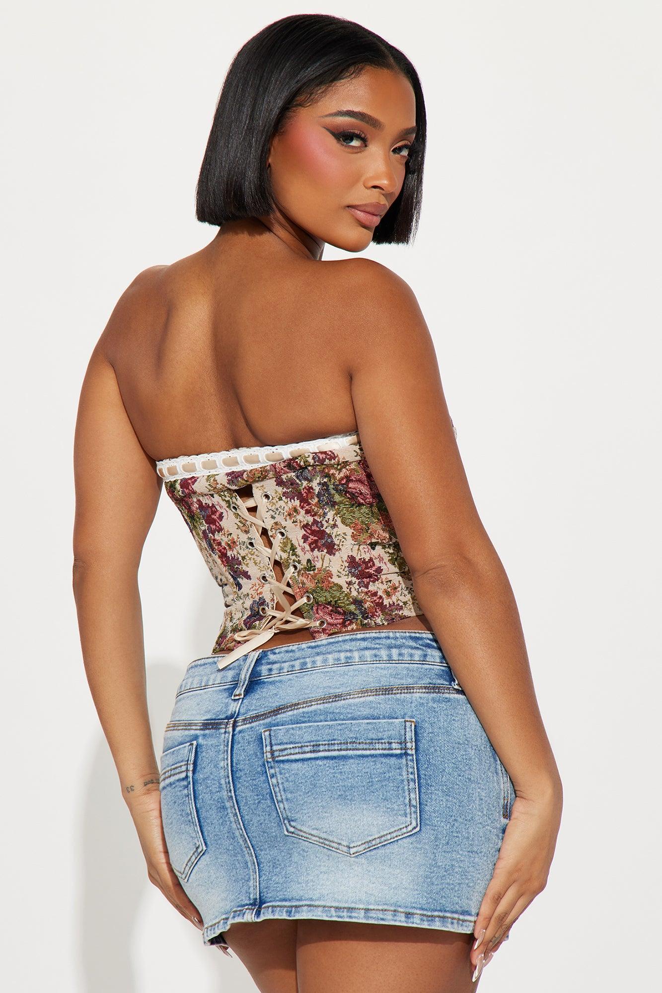 Table For 2 Jacquard Corset Top - Taupe/combo Product Image